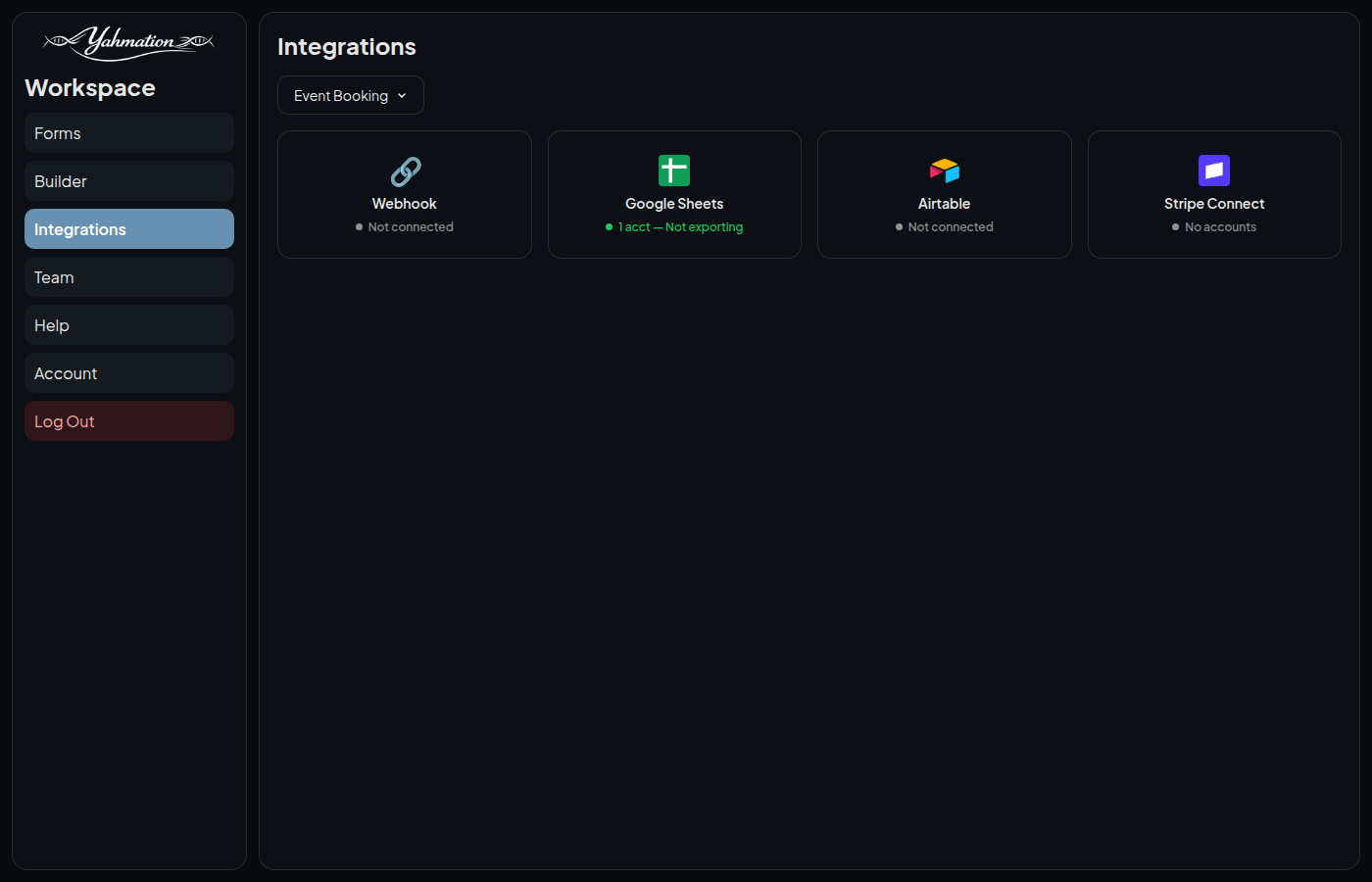 Form Builder integrations configuration page