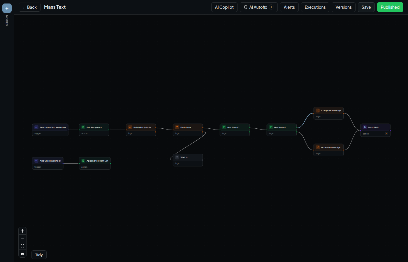 Yahmation Flow — Mass Text automation workflow